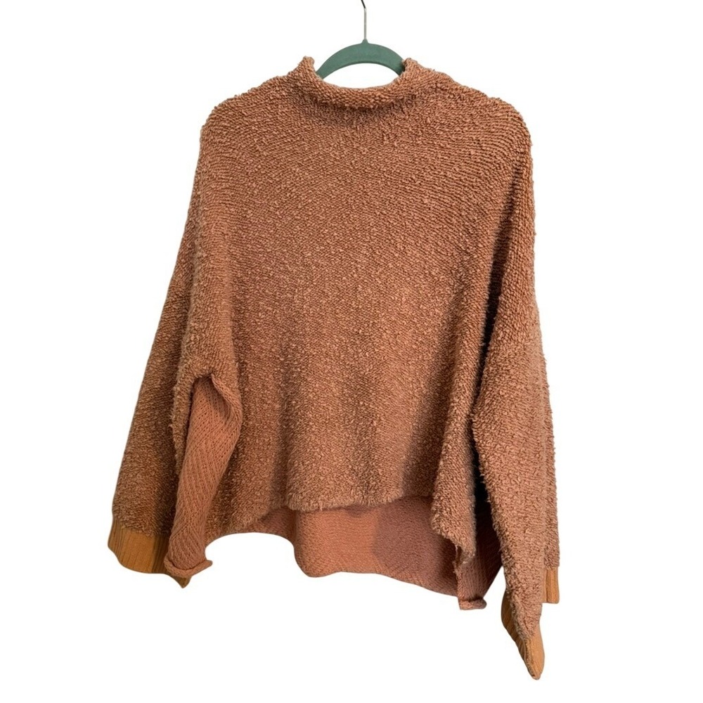 Free People Cuddle Up Textured Peach Pink Mixed Media Boucle Chevron Mock Neck S